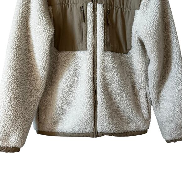 Y2K H&M Men’s Sherpa Fleece Jacket Regular Fit Cream Brown Size Small Gorpcore - Picture 4 of 10